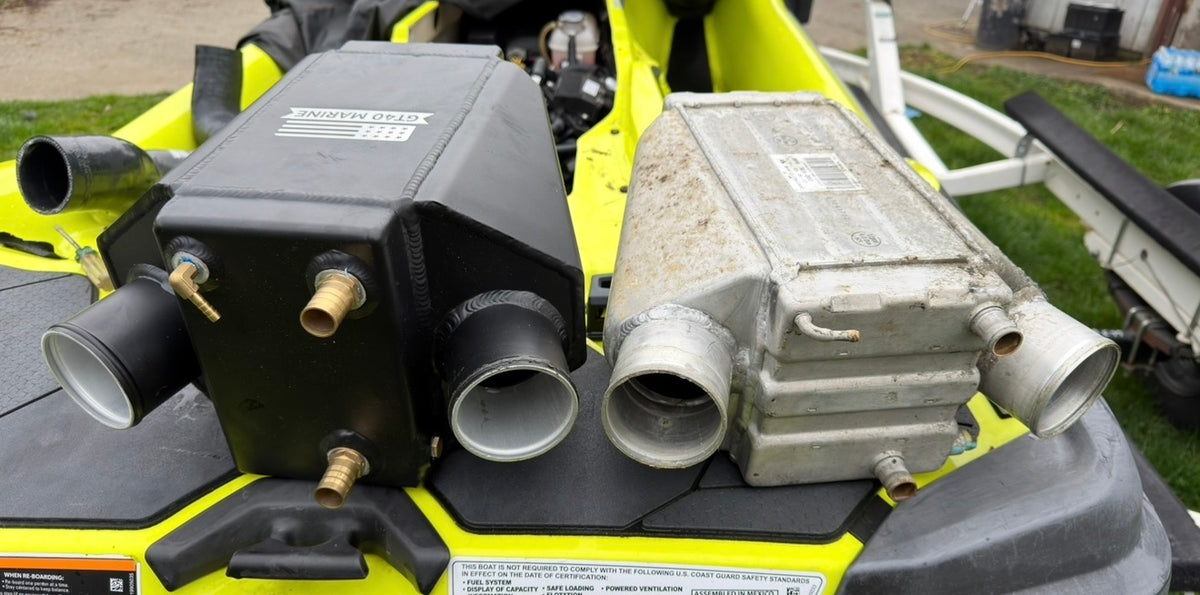 GT40 black intercooler vs stock aluminum - side-by-side comparison